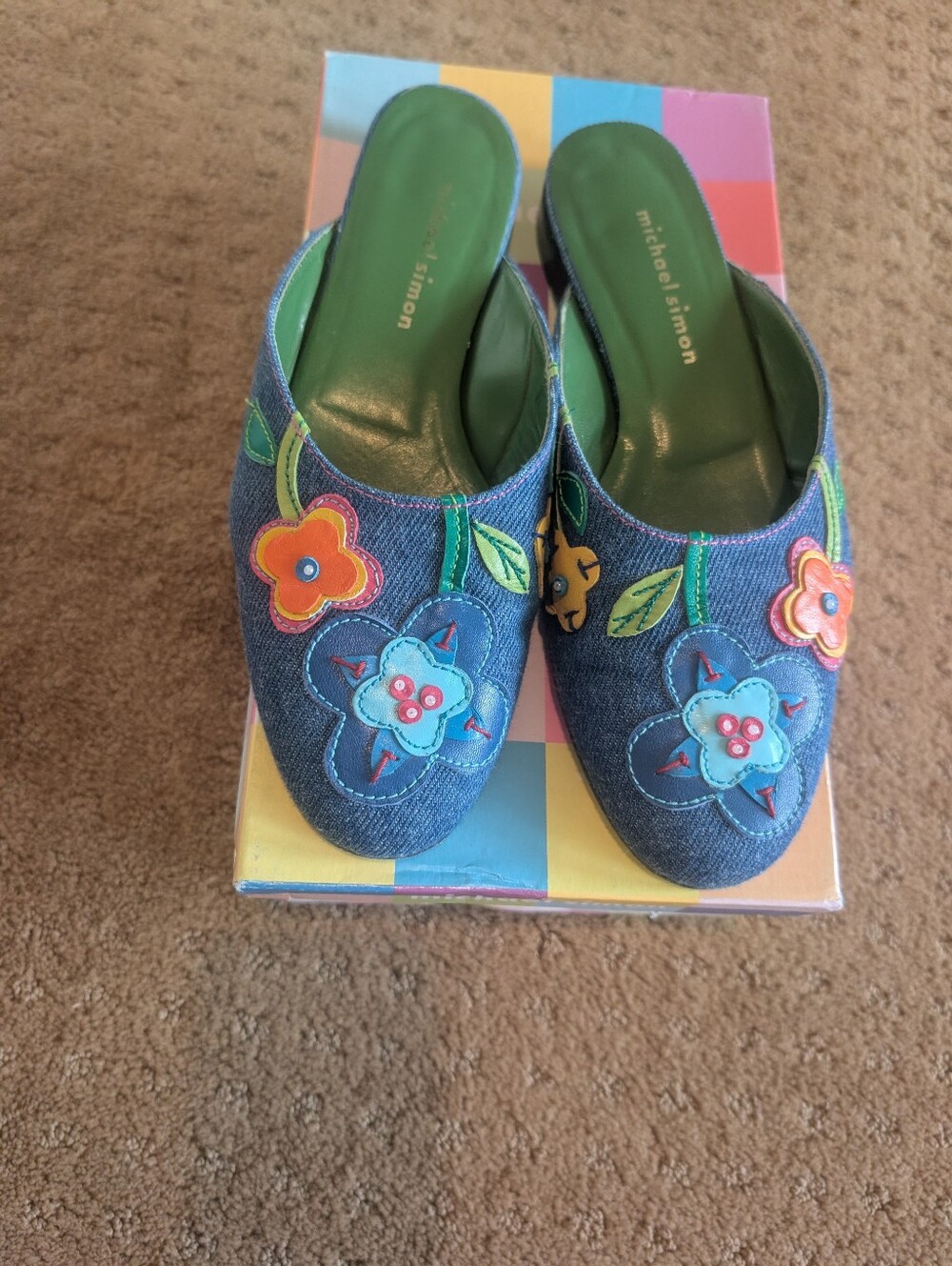 Michael Simon Denim Floral Mule Shoes Size 7.5